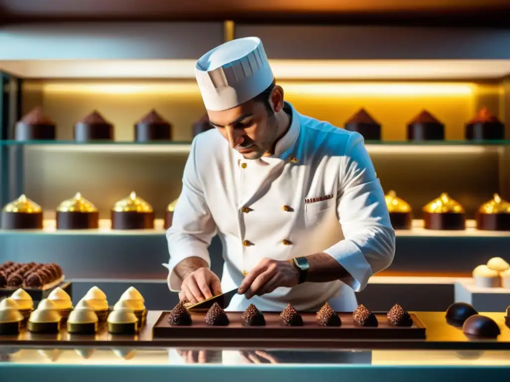 Un maestro chocolatero crea postres de lujo en Uruguay, en una elegante y tenue pastelería