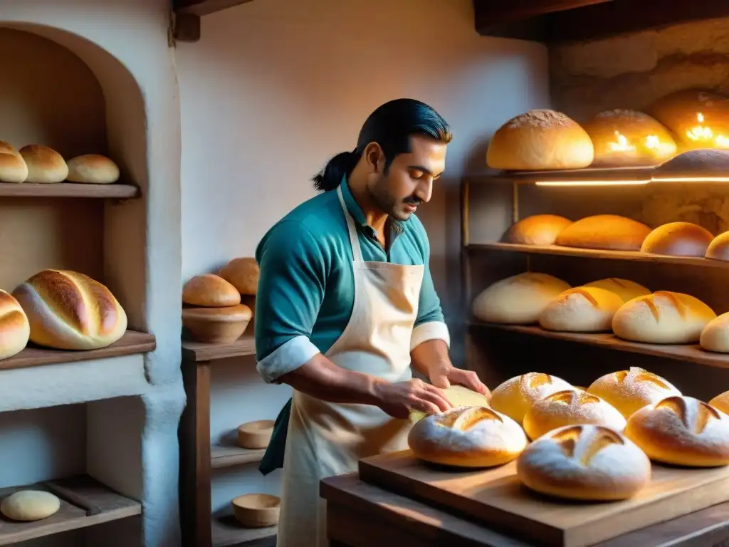 Un maestro panadero uruguayo dando forma a pan en una panadería tradicional