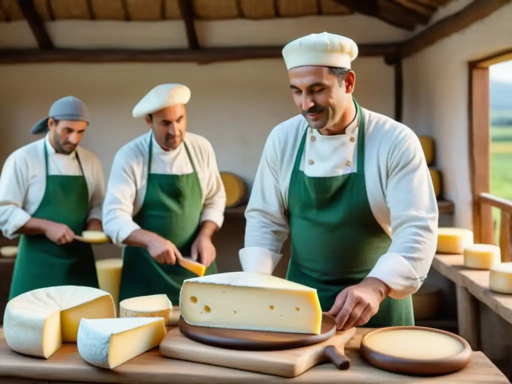 Maestros queseros uruguayos elaborando quesos artesanales en campo