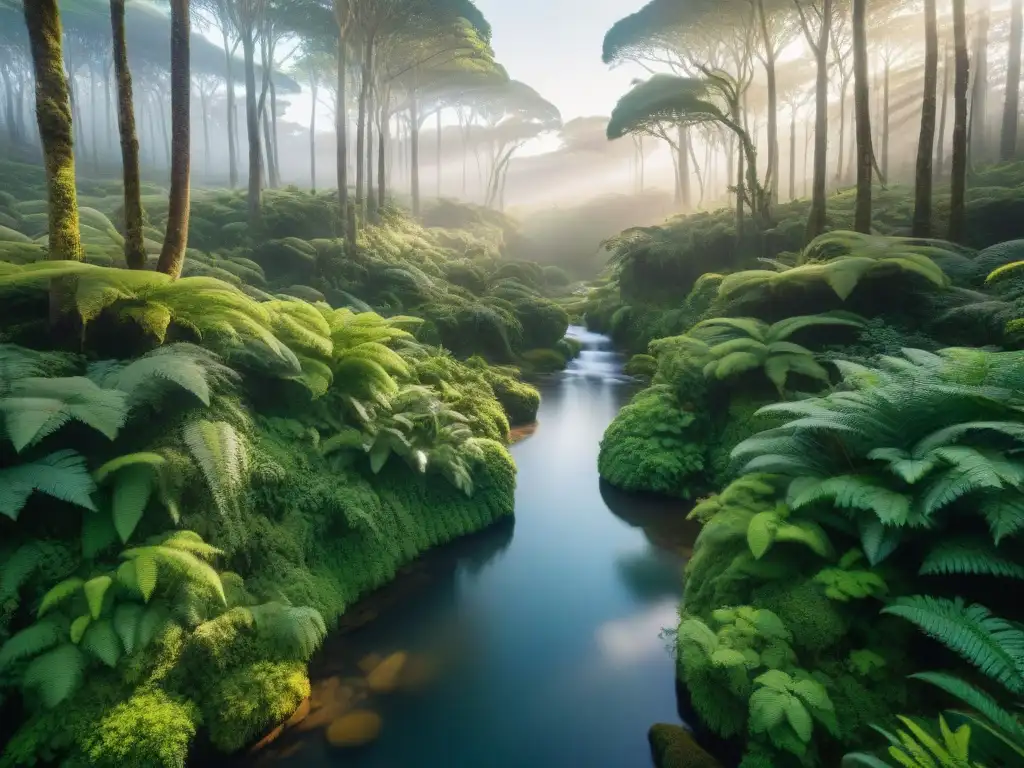 La magia del ecoturismo en Uruguay impacto real: bosque exuberante con arroyo cristalino y biodiversidad