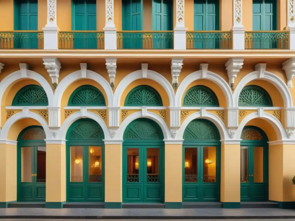 La majestuosa fachada de un hotel boutique histórico en Uruguay, con detalles arquitectónicos intrincados y encanto de otra era