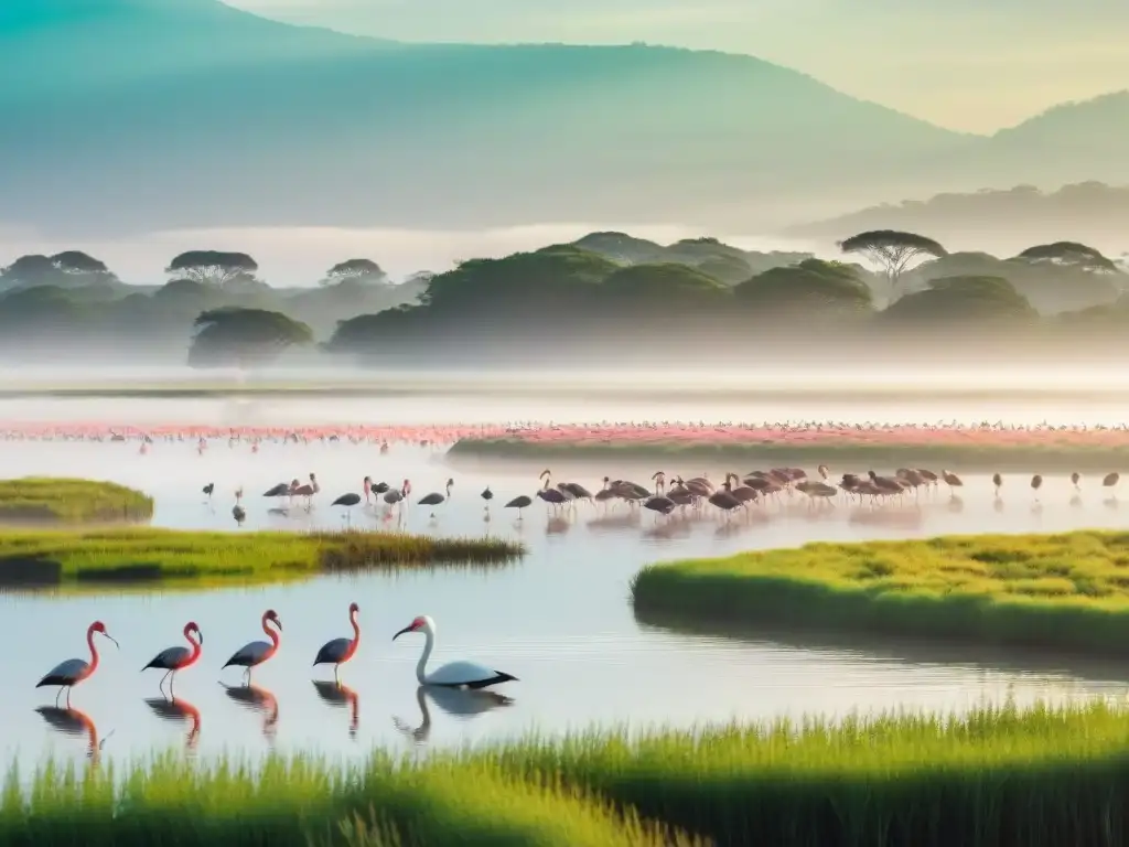 Majestuosas aves en ecosistemas uruguayos al amanecer