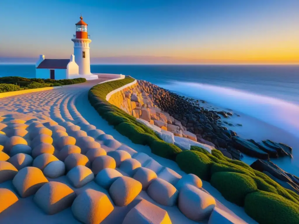 La majestuosidad del Faro de Punta del Este, iluminado por el cálido atardecer