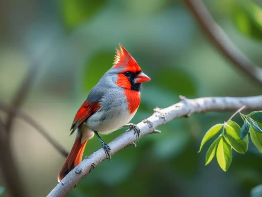 Majestuoso Cardenal Real posado en rama en un bosque exuberante de Uruguay