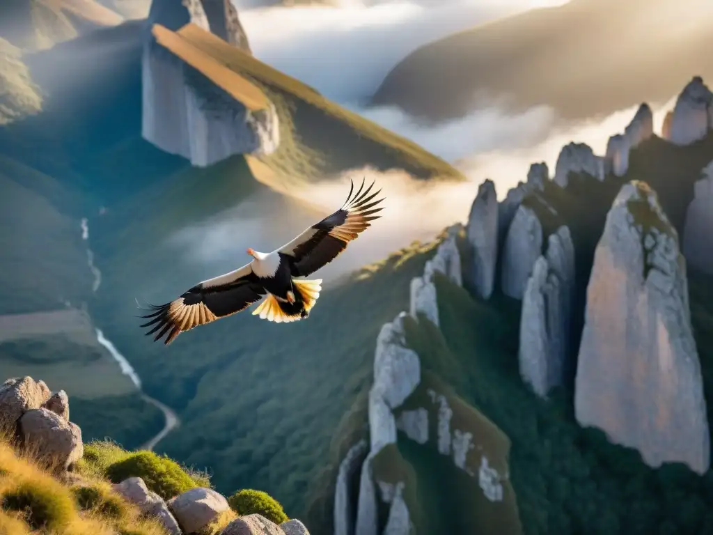 Un majestuoso cóndor andino surca los cielos sobre la Sierra de las Ánimas en Uruguay, captando la esencia del avistamiento de aves en Uruguay