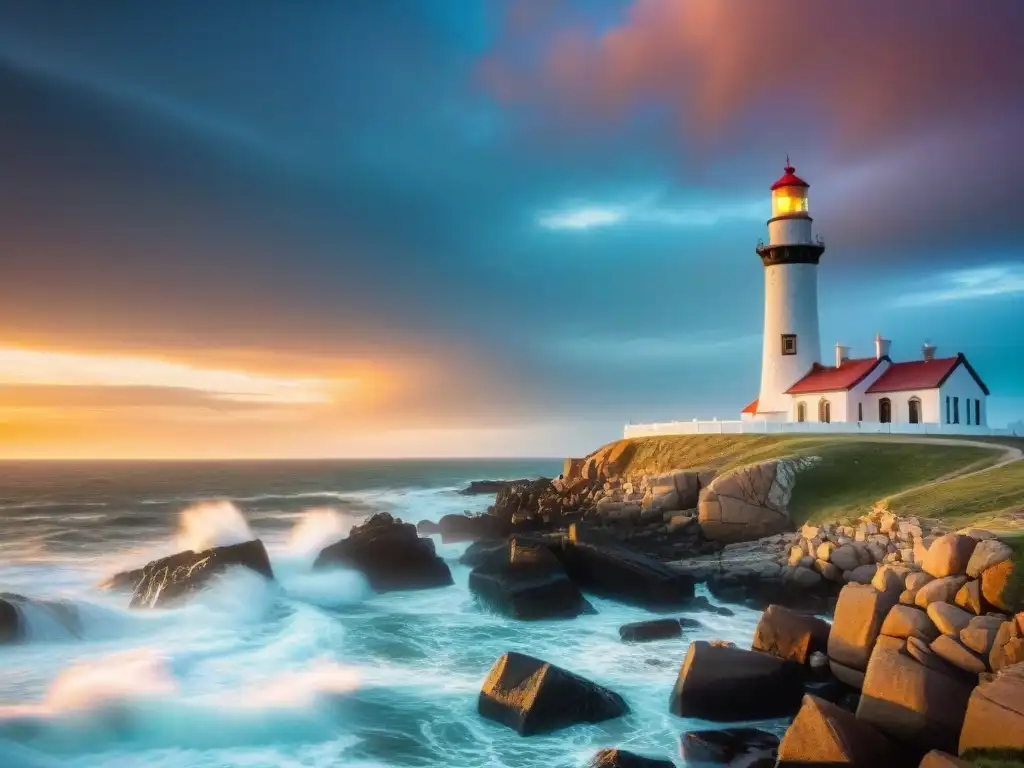 Faro de Cabo Polonio: majestuosidad al atardecer El majestuoso faro de Cabo Polonio en Uruguay destaca en el atardecer vibrante, conectando con la historia marítima de Uruguay