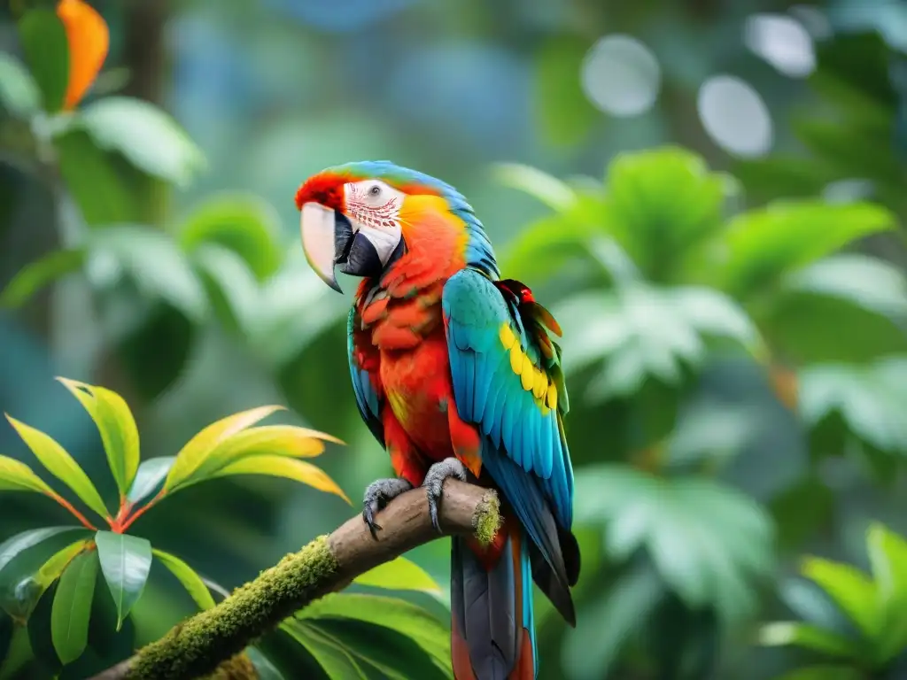 Un majestuoso Guacamayo Escarlata en un denso bosque tropical de Uruguay