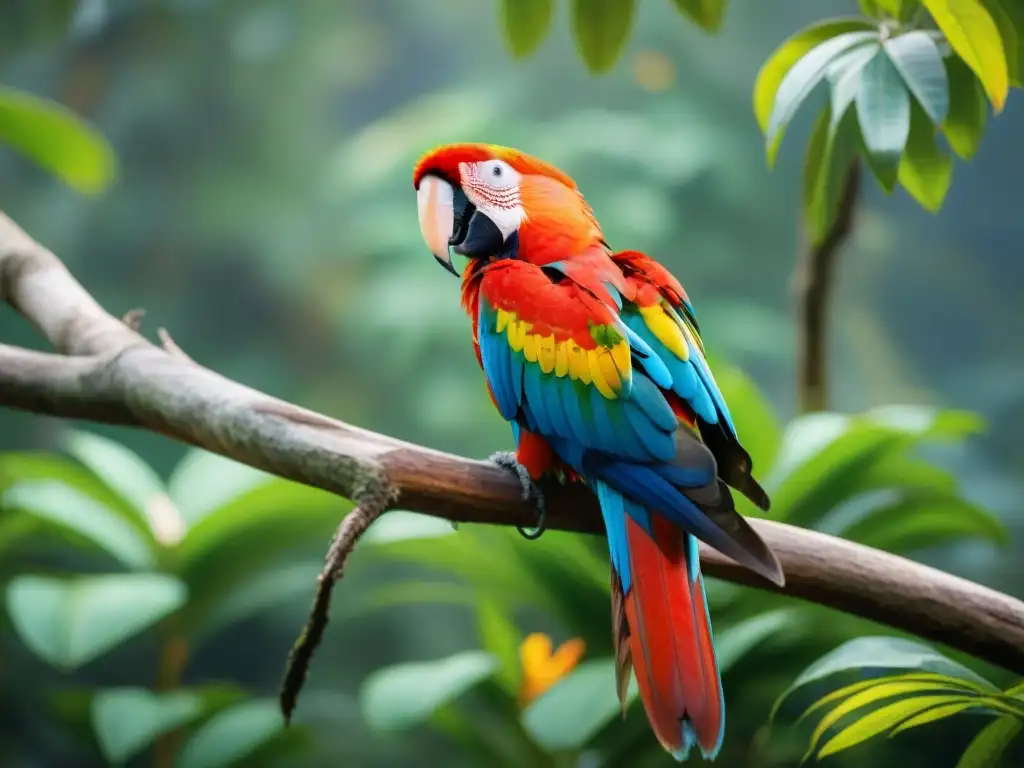 Un majestuoso Guacamayo Escarlata en la exuberante vegetación del Parque Nacional Quebrada de los Cuervos en Uruguay