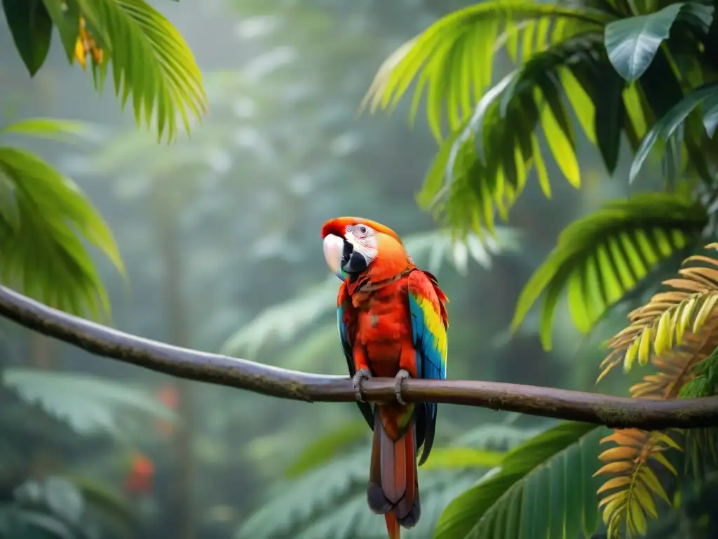 Un majestuoso Guacamayo Escarlata en la selva tropical de Uruguay