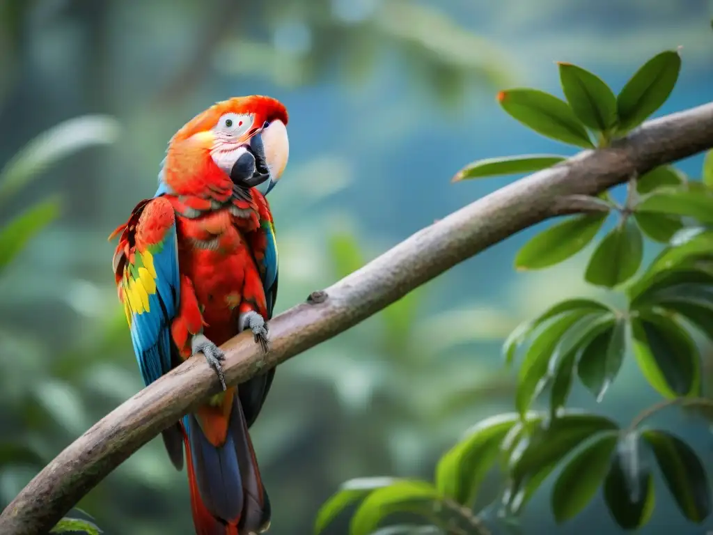 Majestuoso guacamayo escarlata en la selva de Uruguay