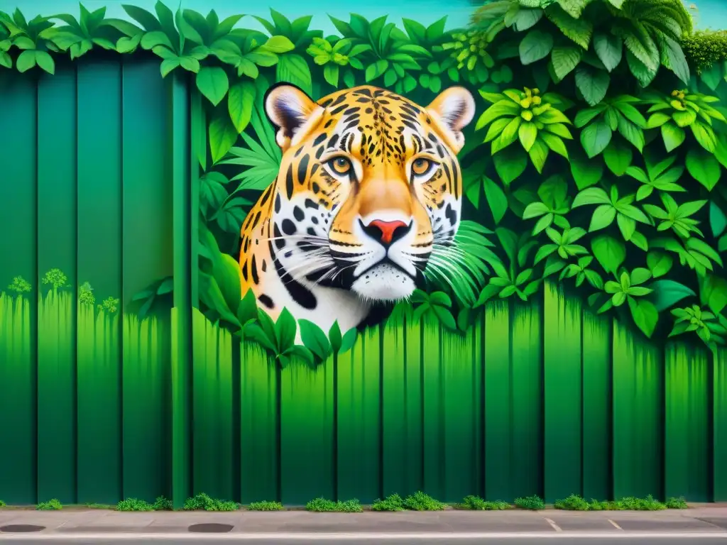 Un majestuoso mural de un jaguar en la selva de Montevideo, Uruguay