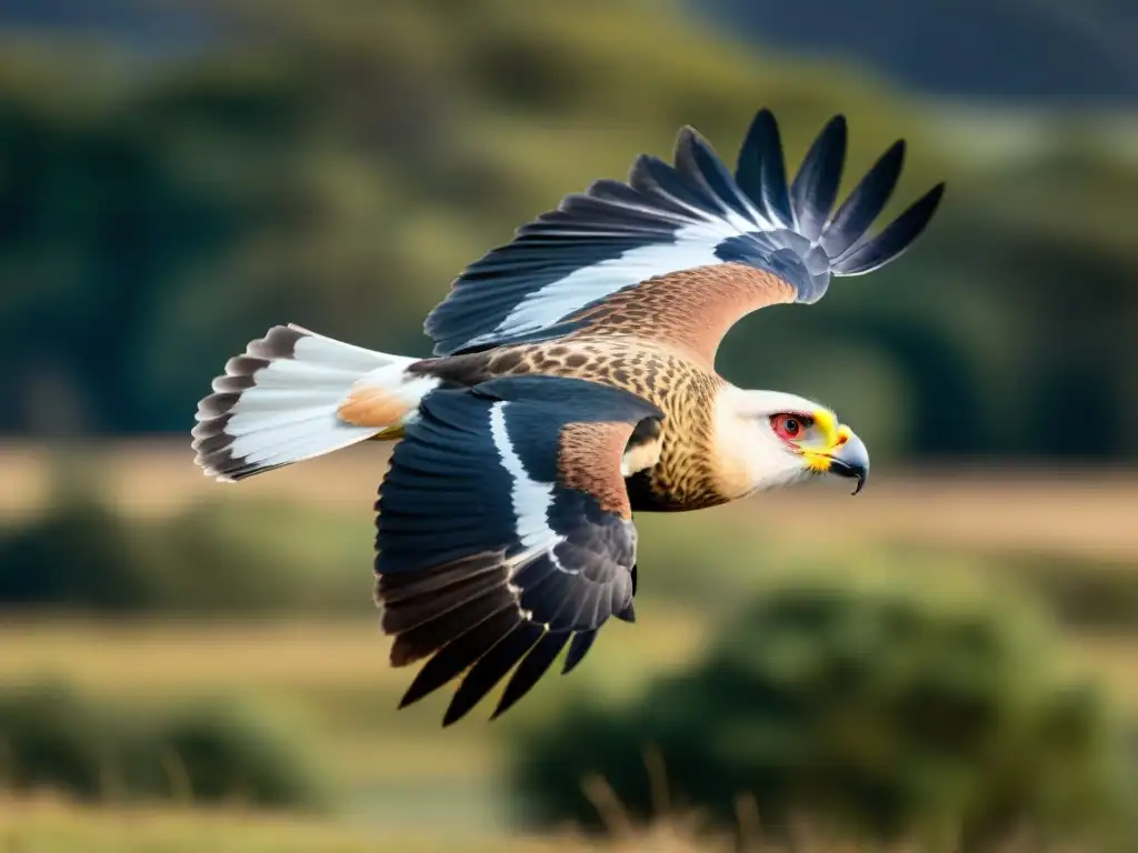 Majestuoso Caracara sobrevolando los pastizales de Uruguay