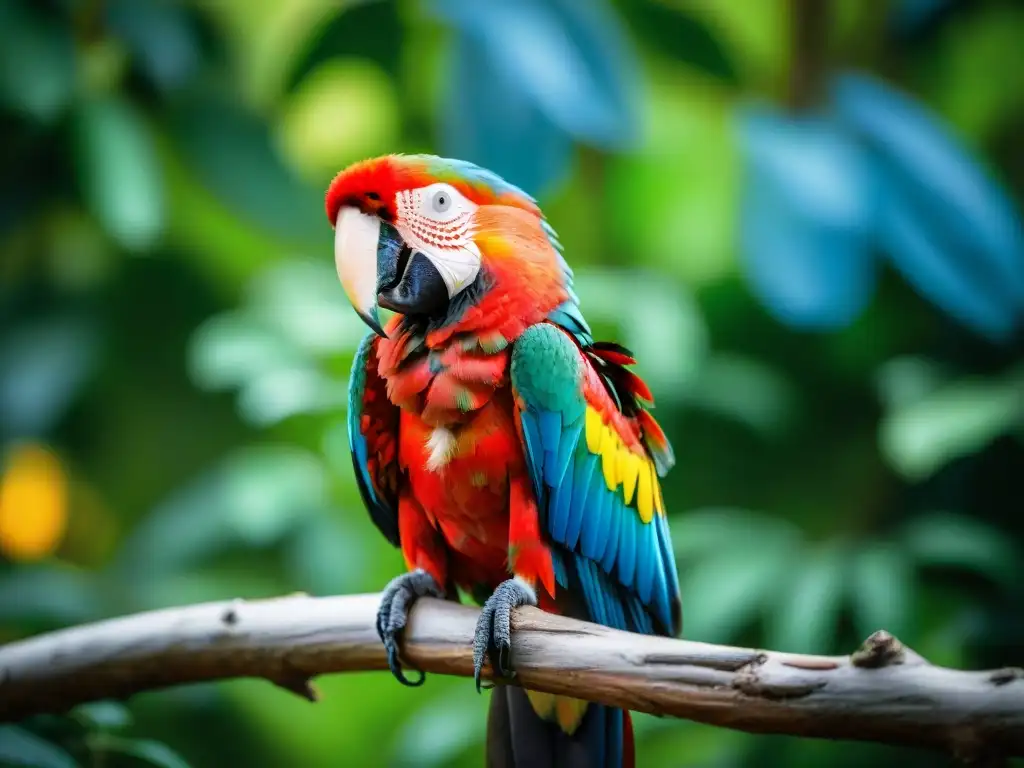 Un majestuoso Guacamayo Escarlata posado en la selva de Uruguay