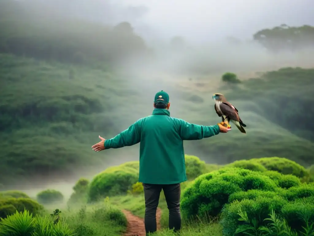 Voluntariado conservación fauna Uruguay: Grupo liberando un majestuoso halcón en reserva natural