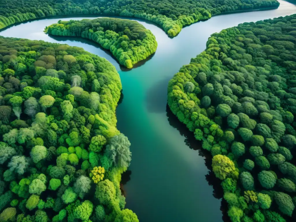 Majestuoso río serpenteando por frondoso bosque en Uruguay, resaltando la conservación de ecosistemas