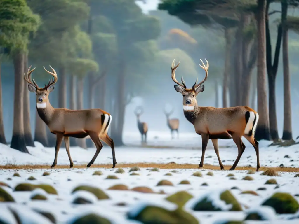 Majestuosos huemules adaptándose a la nieve en Uruguay