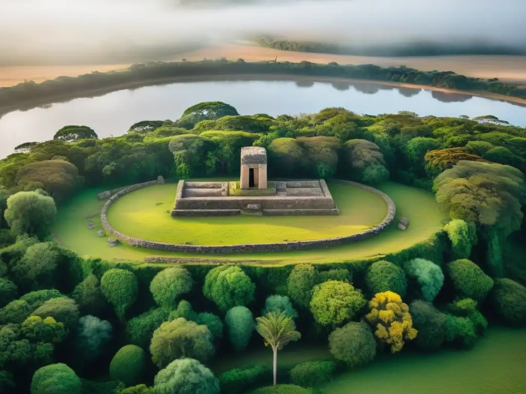 Majestuosos sitios arqueológicos en Uruguay cuidado, entre monumentos de piedra y exuberante vegetación a la orilla de un río sereno