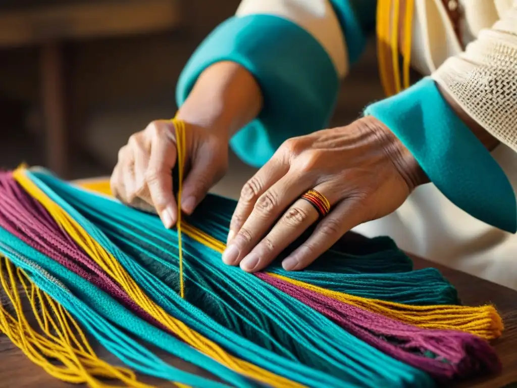 Manos expertas tejen coloridos hilos en una obra maestra textil en Uruguay, reflejando la experiencia auténtica de las ferias artesanales