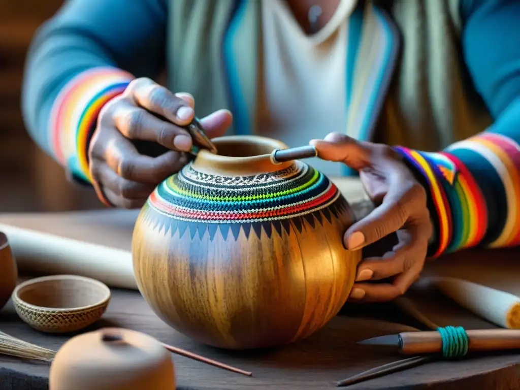 Manos expertas moldean un mate uruguayo, capturando la esencia de la cultura en una foto inmersiva