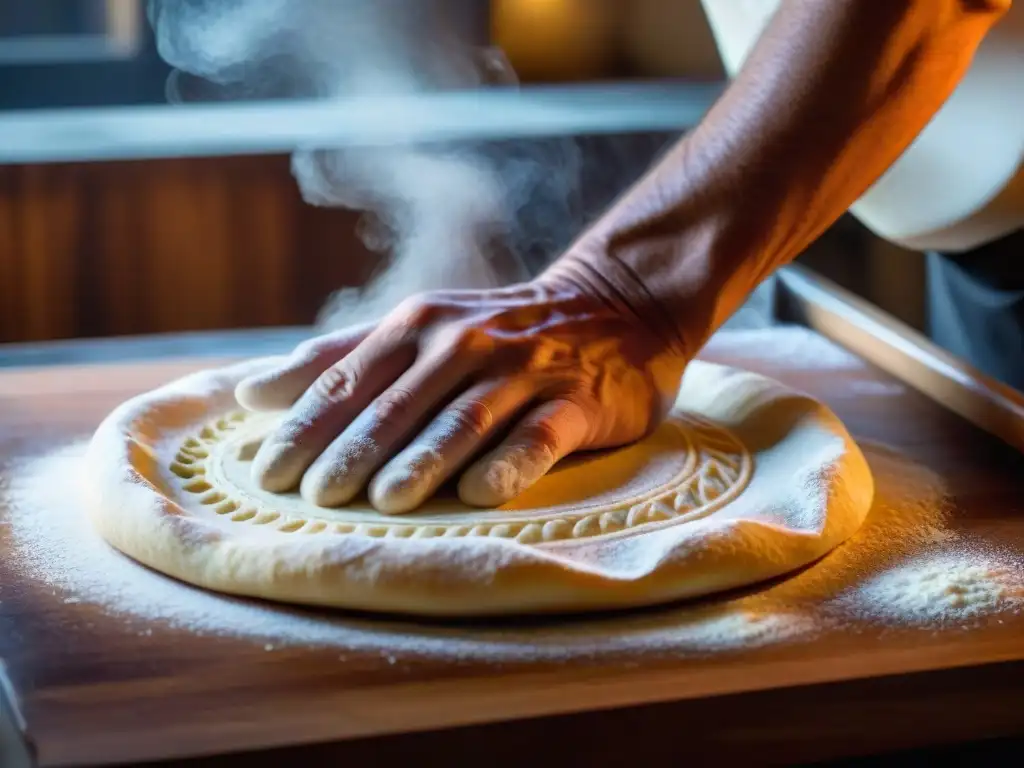 Las manos expertas de un panadero, creando con pasión pan en una panadería de alta gama en Uruguay