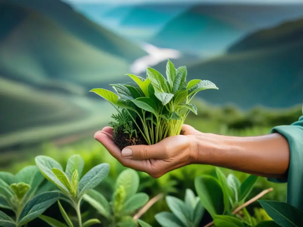 Manos expertas recolectan plantas silvestres en Uruguay, conectando con la naturaleza