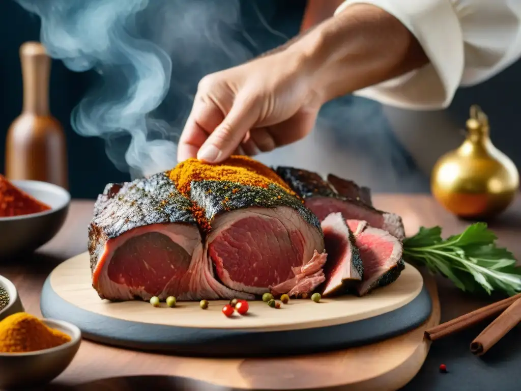 Manos expertas revelan los secretos del asado uruguayo tradicional en un corte de carne marmoleado