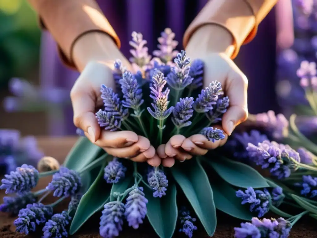 Manos sabias extrayendo esencia de lavanda, creando productos cosmética natural esencias Uruguay