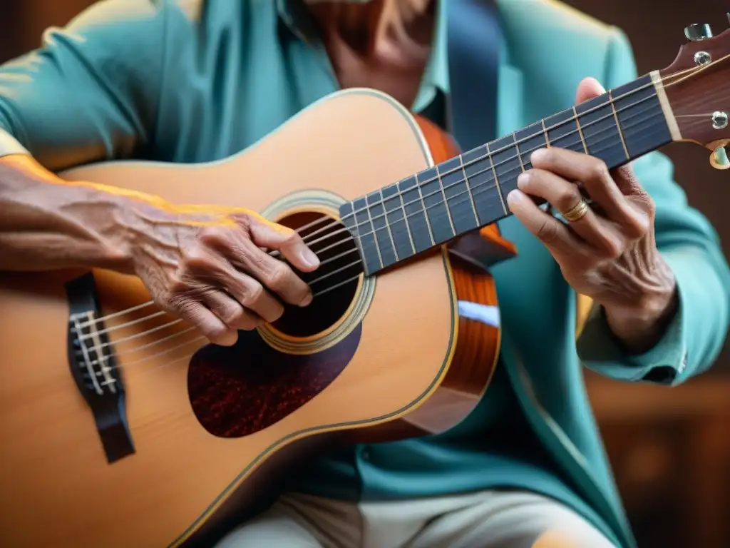 Las manos de Alfredo Zitarrosa en la guitarra, mostrando su legado e impacto social en la música