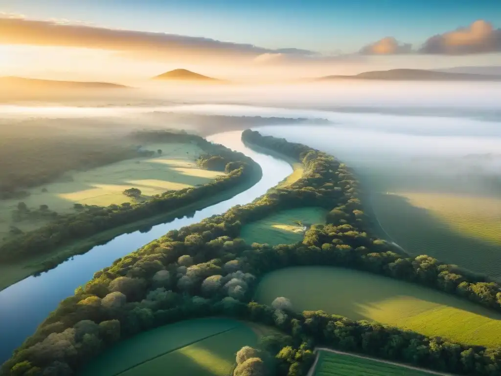 Maravillosa vista aérea de los paisajes verdes de Uruguay, destacando el ecoturismo sostenible en Uruguay