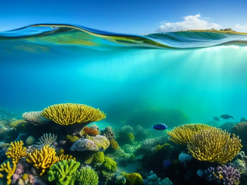 Maravilloso arrecife de coral en Punta del Diablo con peces coloridos