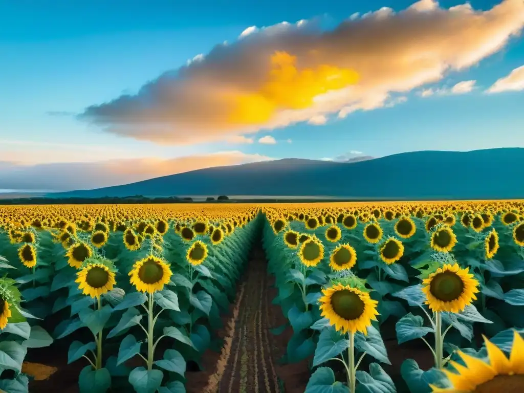 Un maravilloso campo de girasoles en Uruguay, creando una escena vibrante y única