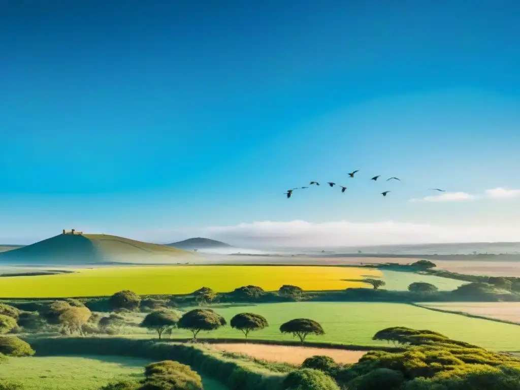 Maravilloso paisaje rural en Uruguay con aves coloridas