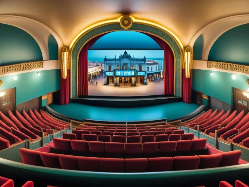 Maravilloso teatro histórico en Uruguay, con su arquitectura detallada y ambiente vibrante de la industria cinematográfica uruguaya patrimonio