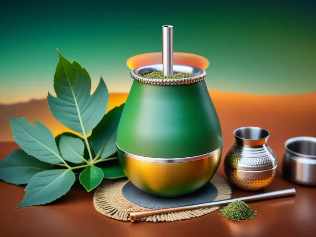 Preparando y disfrutando mate en Uruguay: Detalle de mate, yerba, bombilla y termo