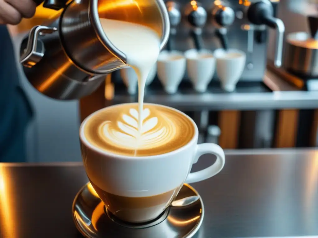 En la mejor cafetería de lujo en Uruguay, un barista crea arte en un exquisito café latte