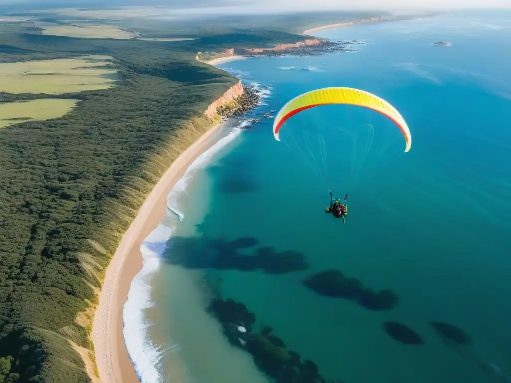 Explora los mejores sitios para parapente en Uruguay con esta vista aérea impresionante de Punta Ballena, que transmite libertad y emoción