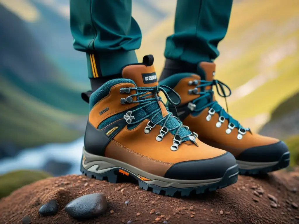 Mejores zapatos de trekking para Uruguay: Una bota resistente siendo atada en un sendero rocoso, listo para la aventura