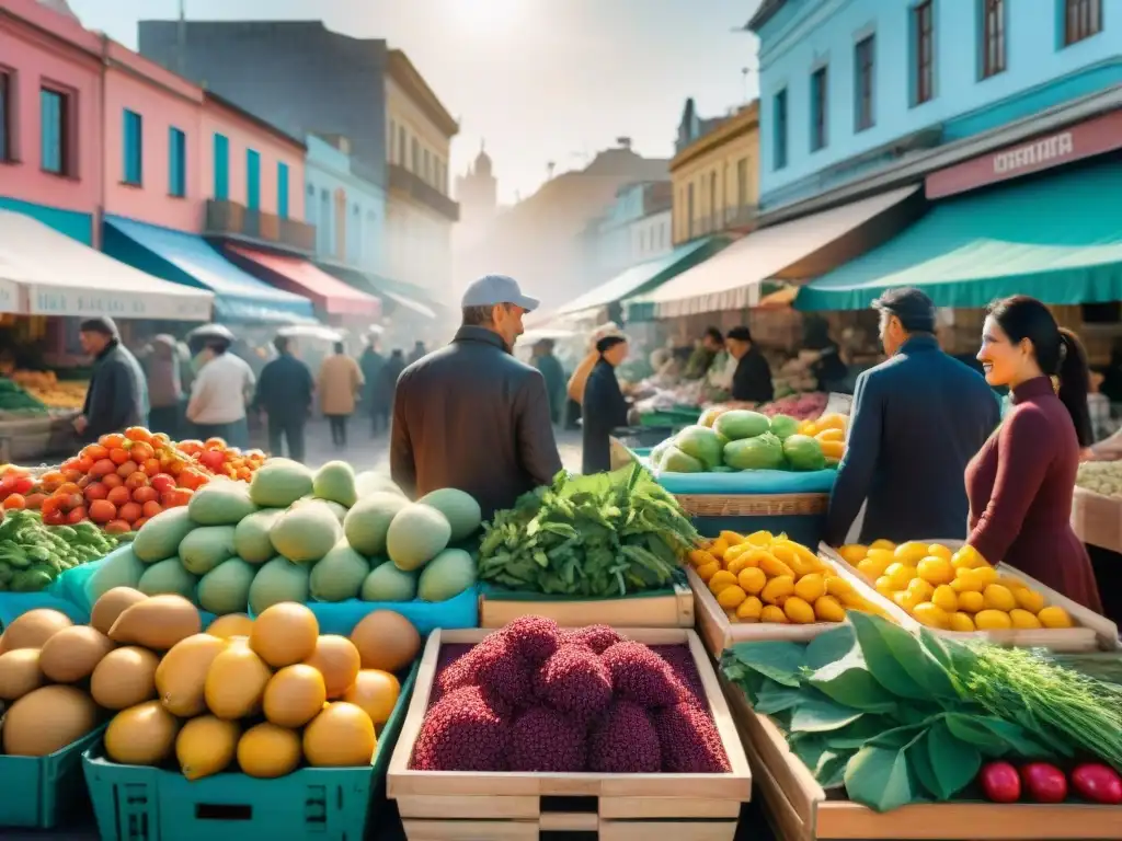 Un mercado al aire libre en Montevideo, Uruguay, reflejando la influencia de la inmigración en la gastronomía uruguaya