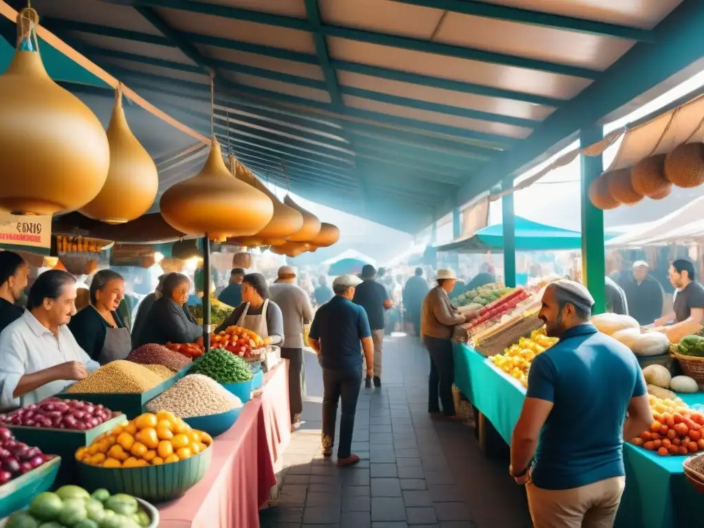 Un mercado bullicioso en Uruguay con degustaciones gratuitas