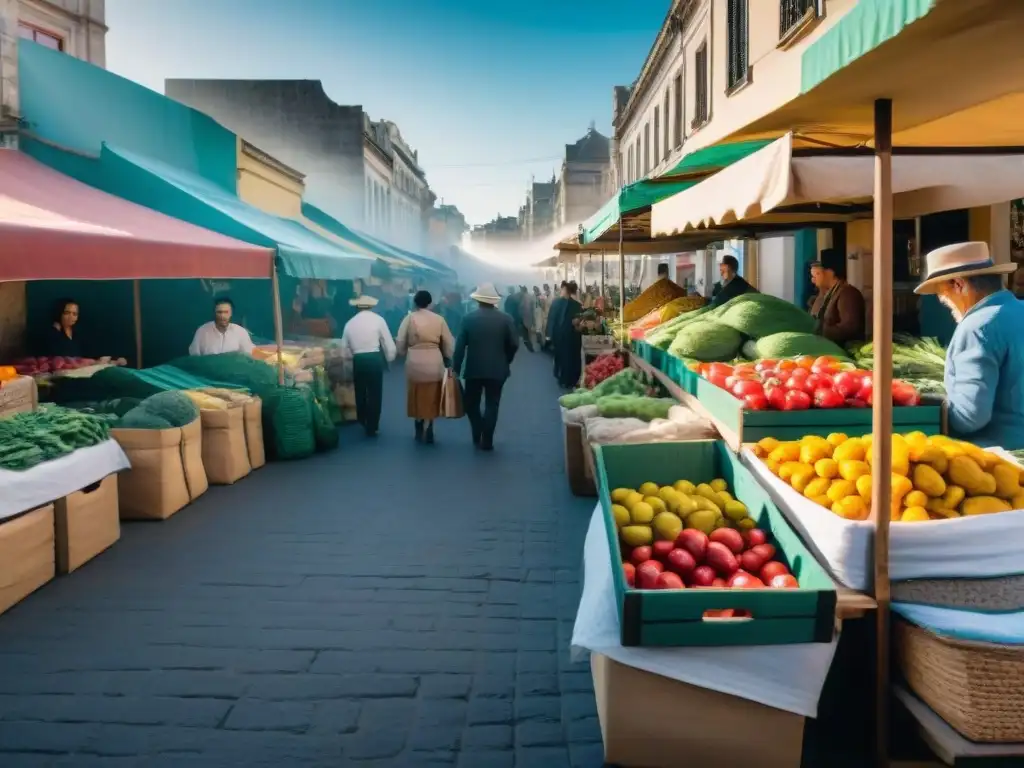 Un mercado bullicioso en Montevideo, Uruguay, muestra embalaje sostenible y una vibrante escena local