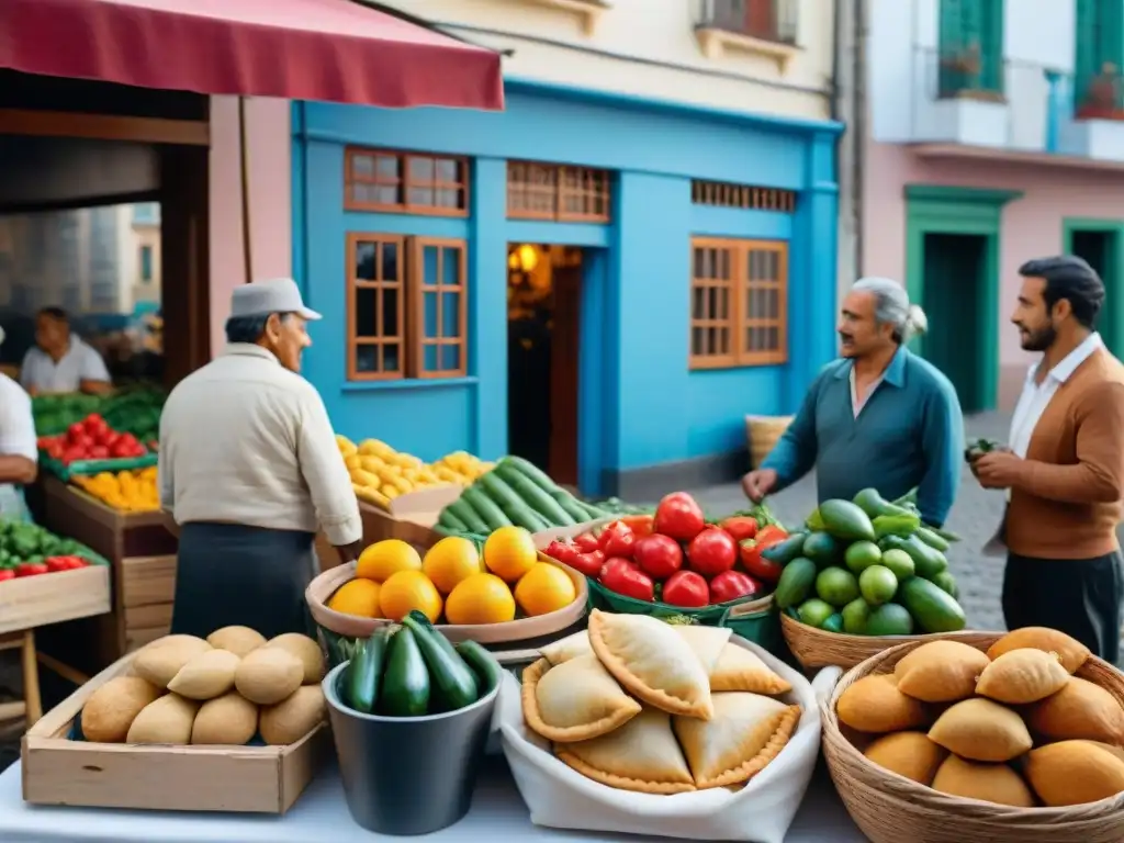 Mercado bullicioso en Montevideo con gastronomía local, seguro de viaje gastronomía Uruguay