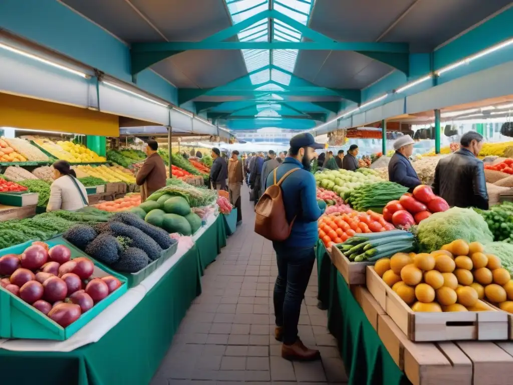 Un mercado bullicioso en Montevideo, Uruguay, fusionando tradición y modernidad