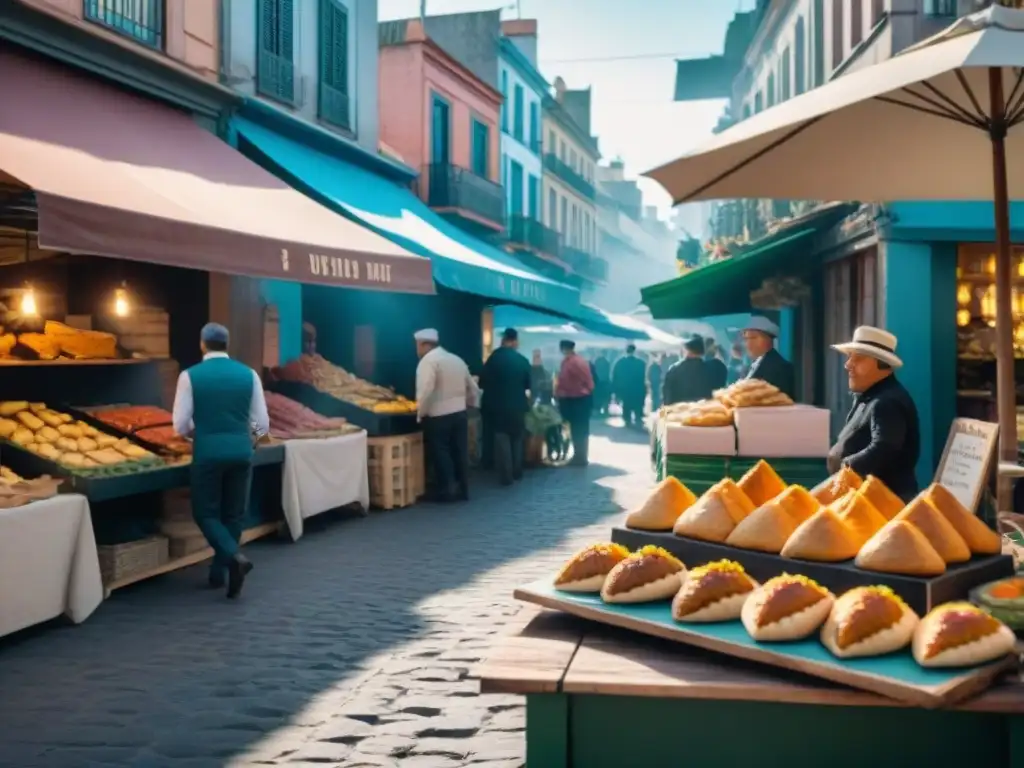 Un mercado callejero vibrante y bullicioso en Montevideo, Uruguay