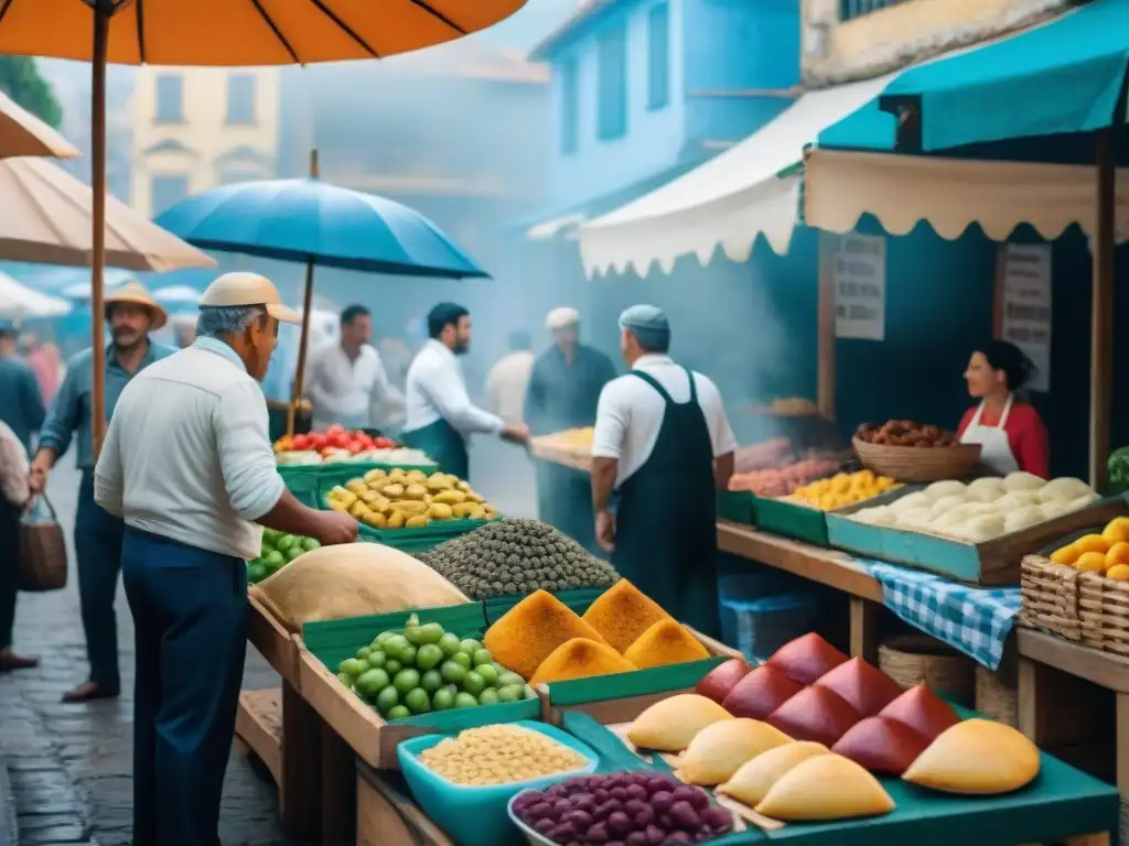 Mercado gastronómico en Uruguay: frutas, mariscos, asado y empanadas