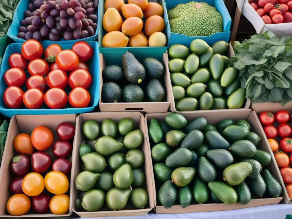 Un mercado lleno de vida en Uruguay con productos frescos y coloridos