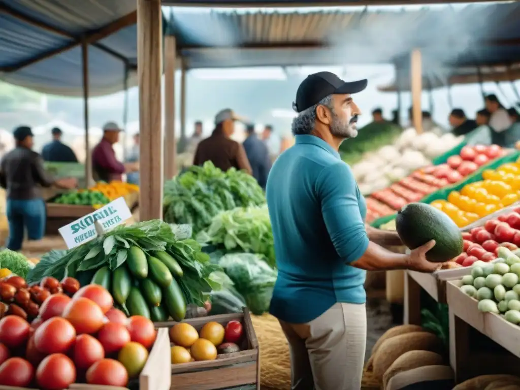 Mercado local en Uruguay repleto de productos orgánicos frescos y coloridos