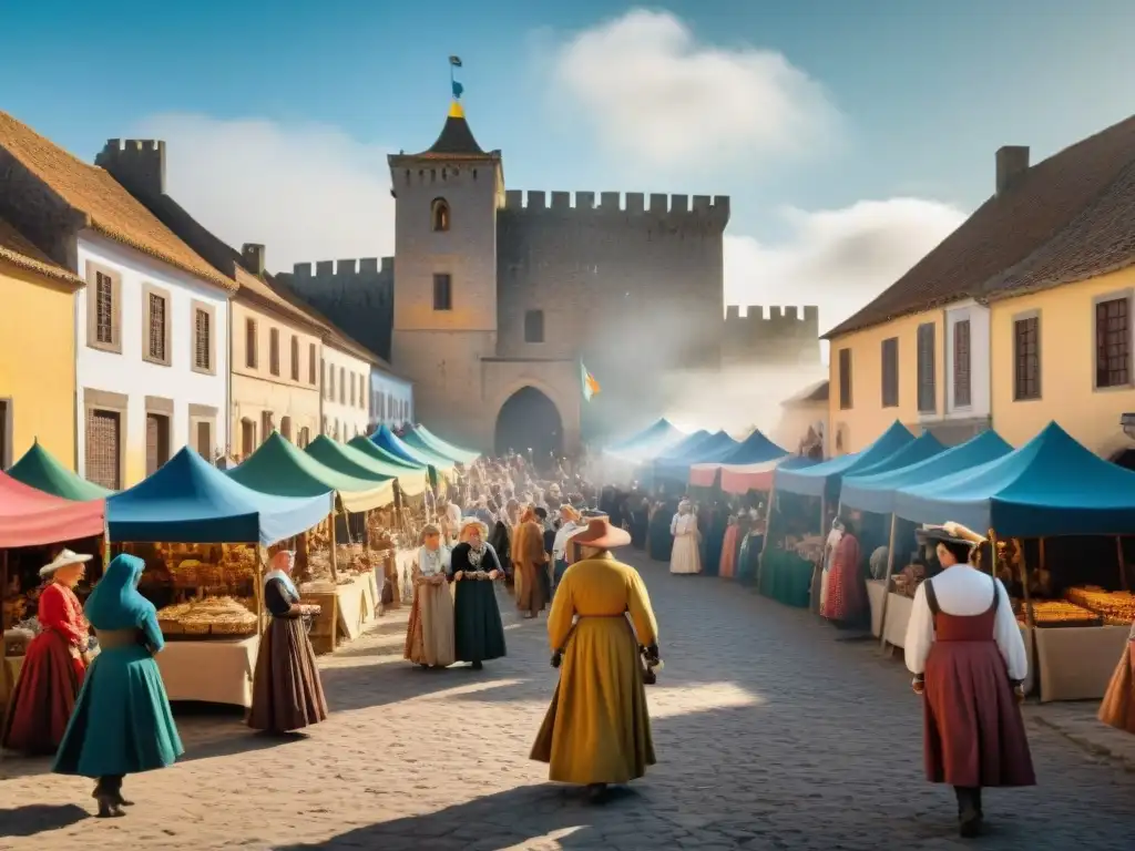 Un mercado medieval vibrante en Durazno, Uruguay, durante el Festival Medieval Durazno Uruguay, lleno de coloridas actuaciones y puestos decorados