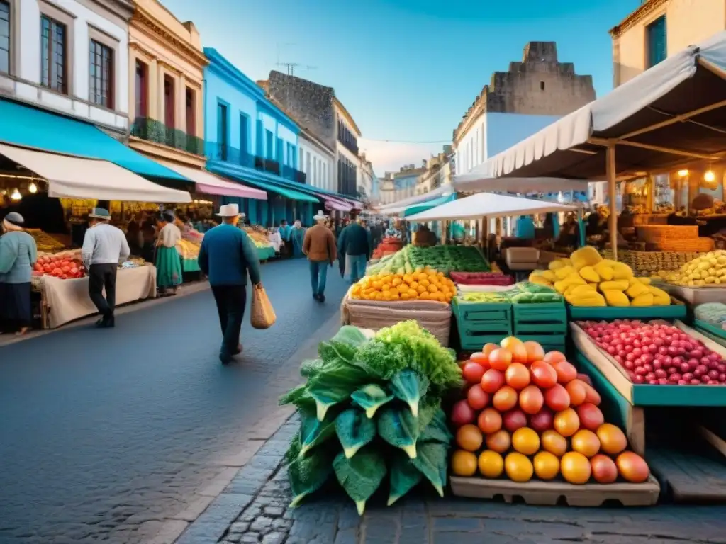 Vivid mercado tradicional en Uruguay: coloridos puestos vendiendo productos locales, artesanías y bienes tradicionales