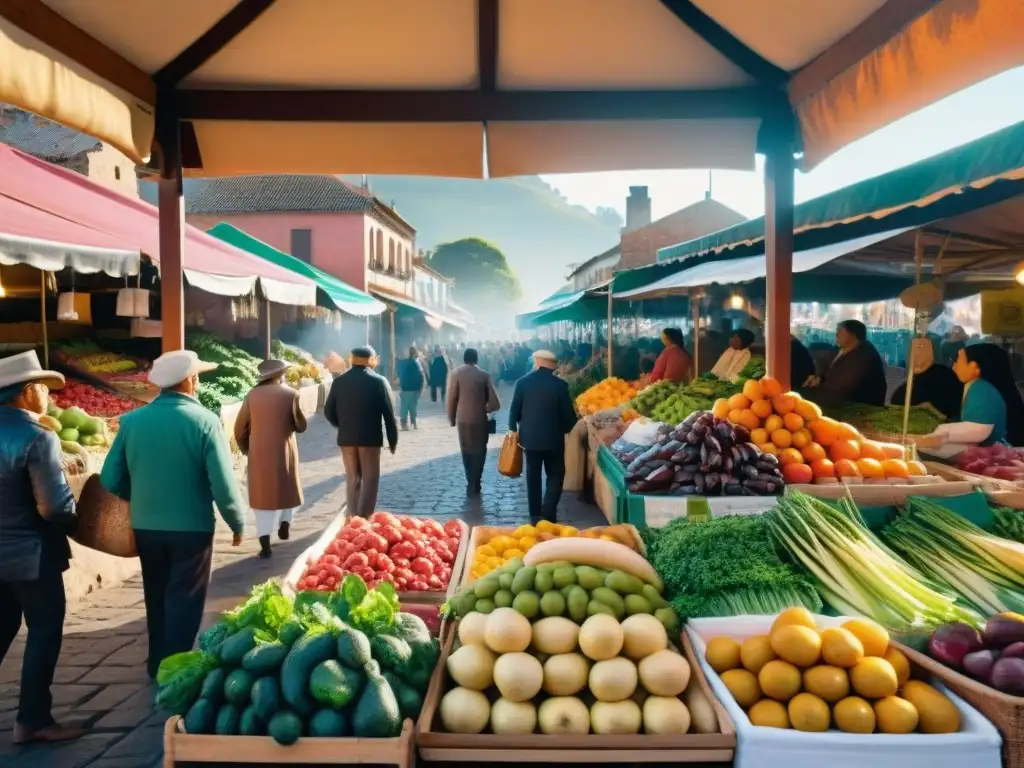 Un mercado agrícola uruguayo tradicional rebosante de frescura y tradición