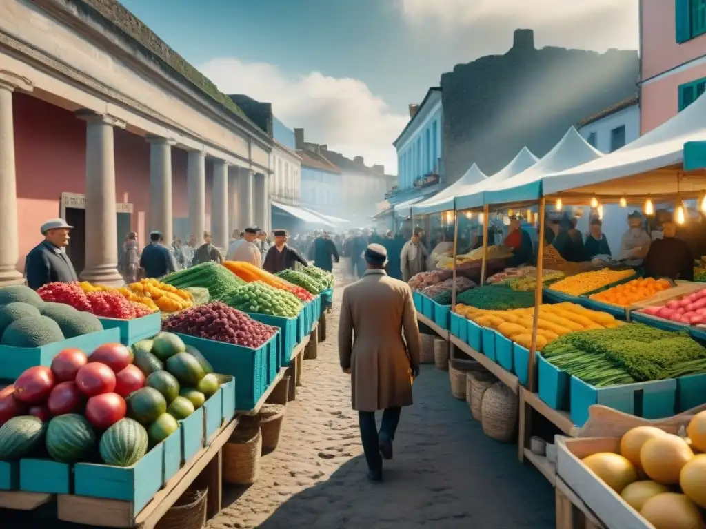 Mercado uruguayo: historia y modernidad en AR Fotografía de mercado uruguayo con realidad aumentada mostrando joyas ocultas